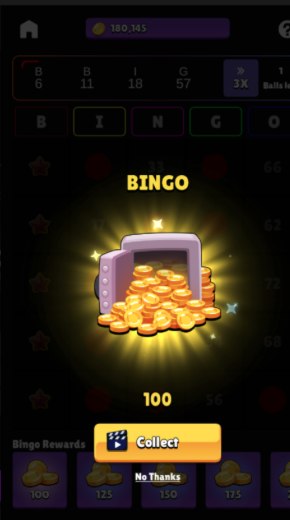 Bingo reward screen from a PlayfulCoins game
